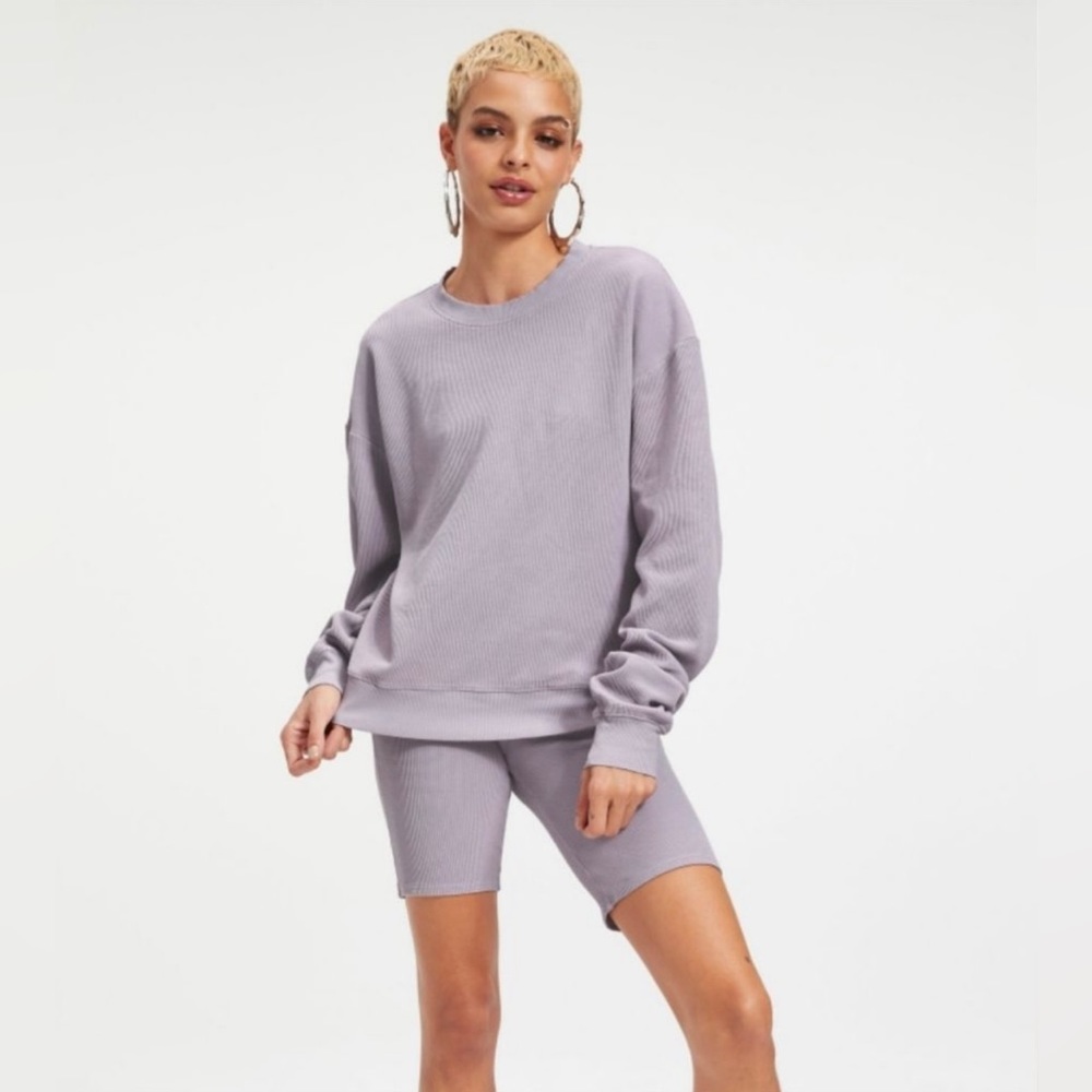 NWT Good American Thermal Boyfriend Waffle Sweatshirt Sz 1 Small